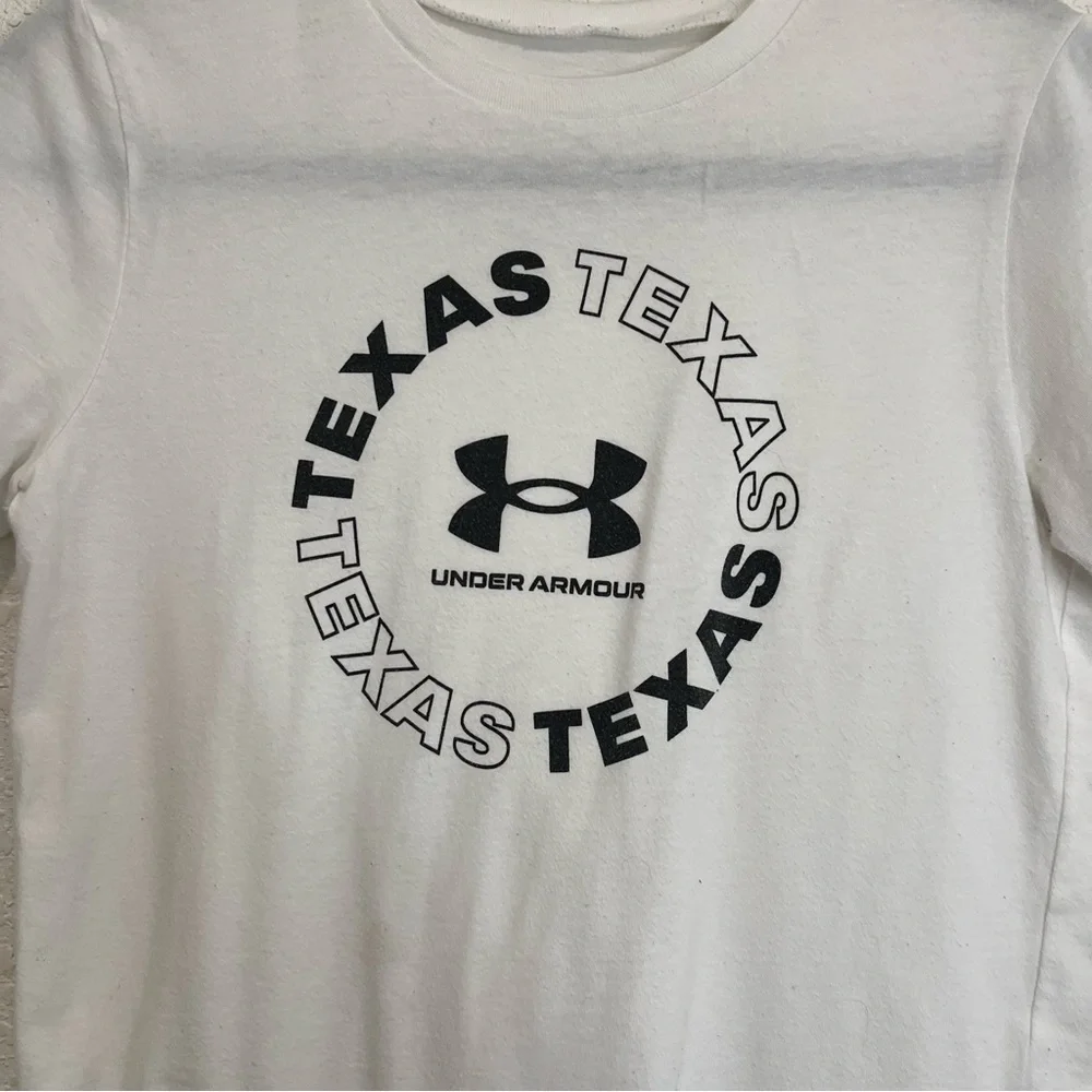 Under Armour Texas Graphic Logo Black White Short Sleeve Tee Shirt Boys Youth L